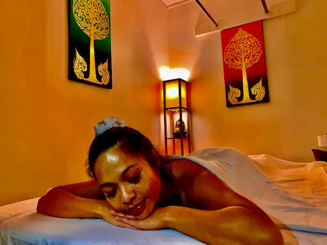 Traditional Thai massage table setup at Thai Herb Massage